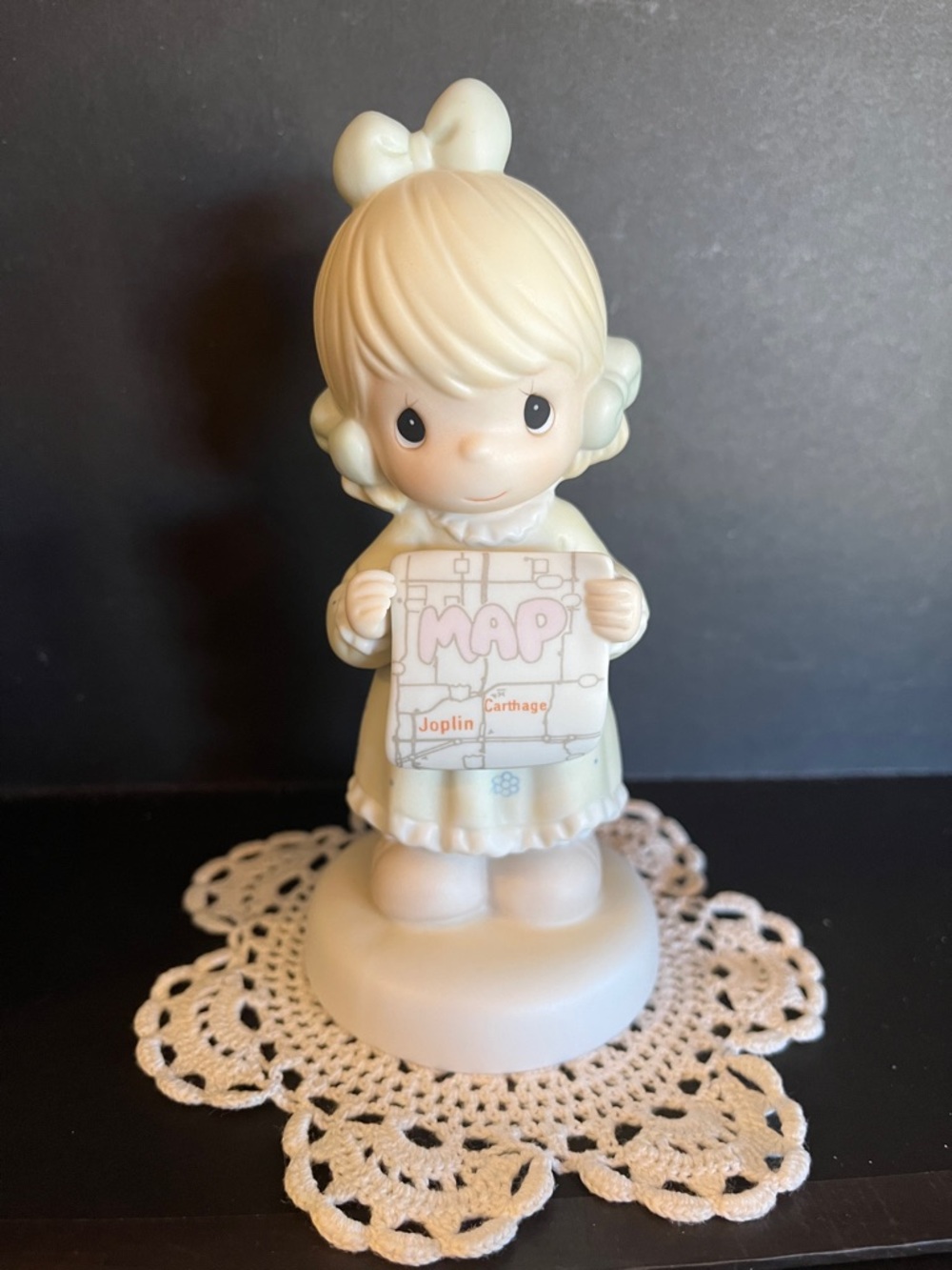 Precious Moments Cream and Light Blue Girl Figurine Cake Topper Holding Map